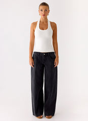 Johnny Low Rise Wide Leg Jeans - Grey Charcoal