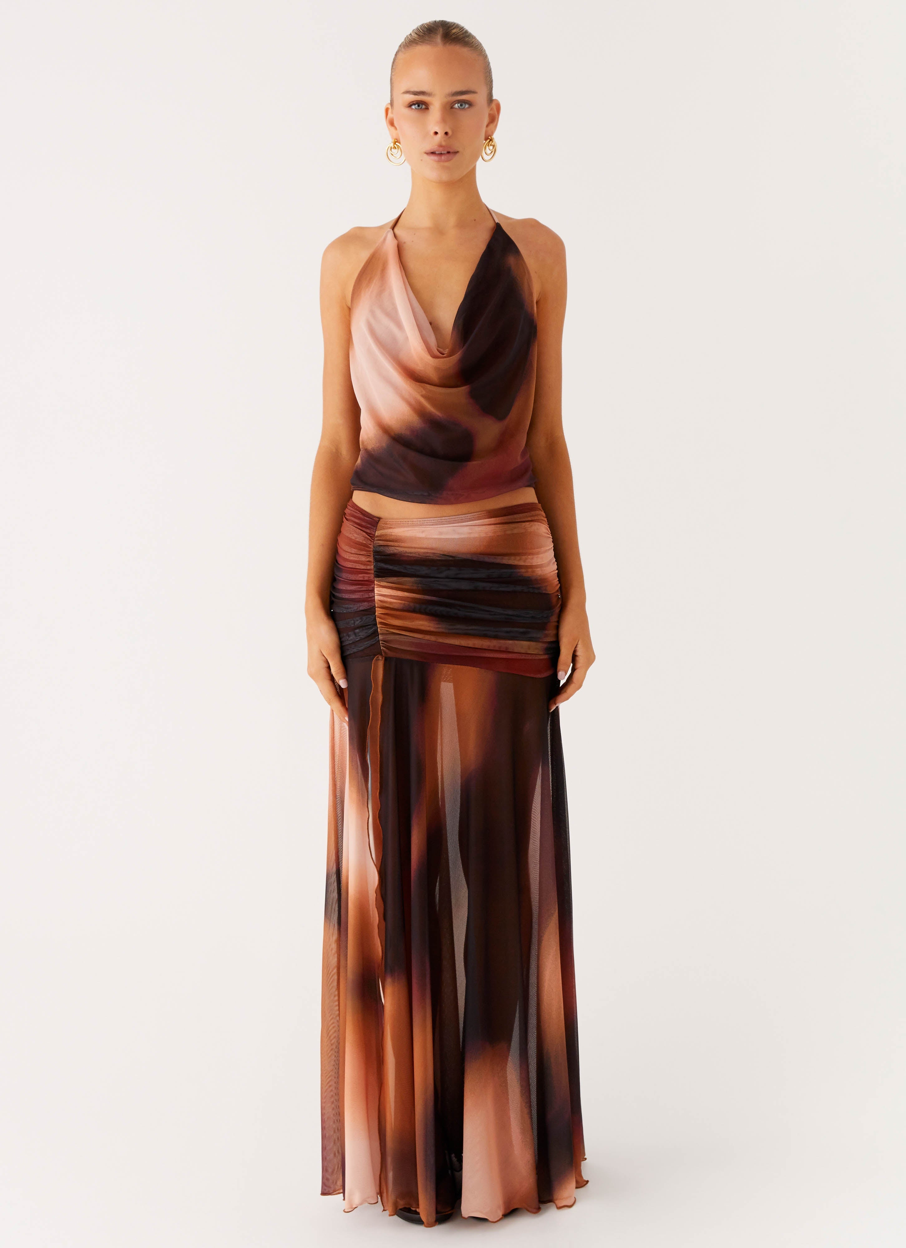 Stargazer Mesh Cowl Top - Black Gradient